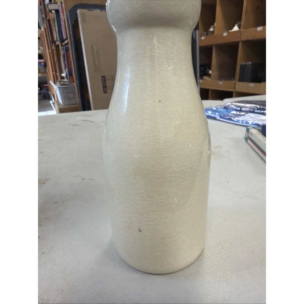 Vintage Style Milk Bottle Vase Farm Fresh Brand Rooster Logo Ceramic 7 in.