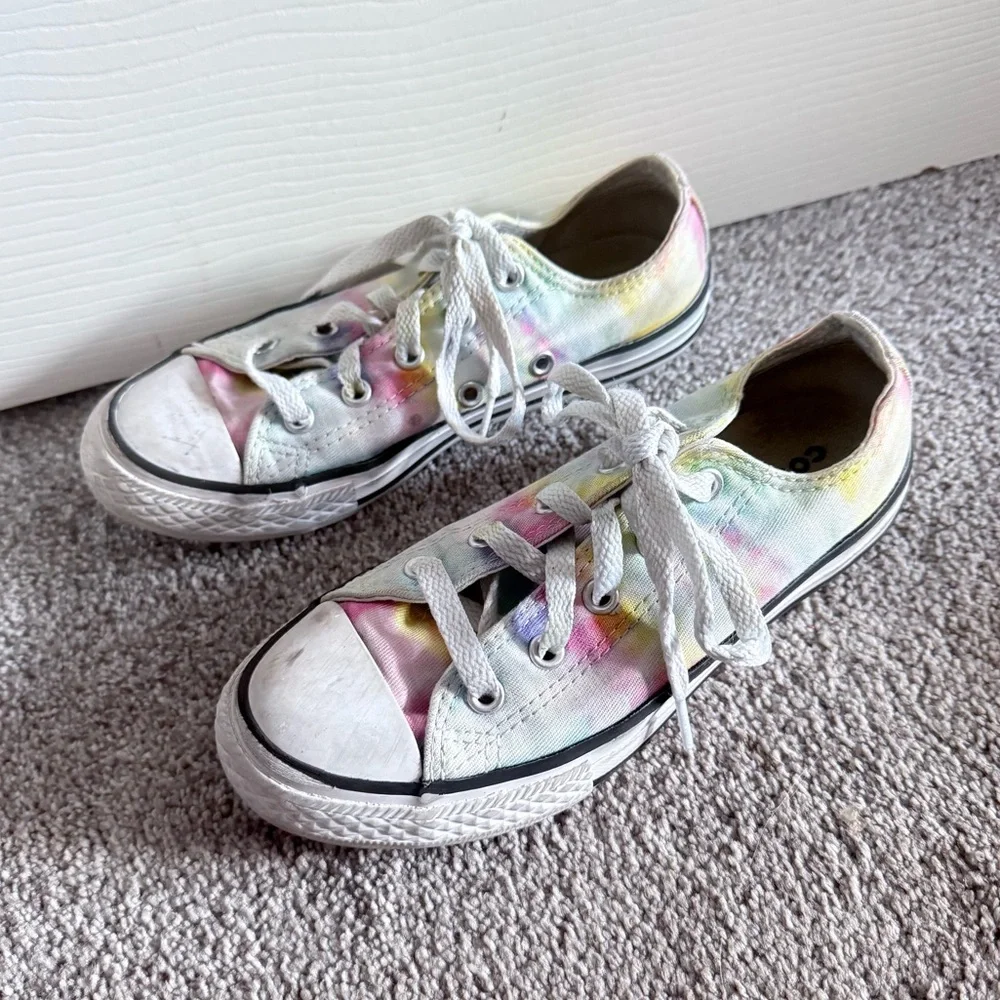 🍓 Converse All Star Pastel Rainbow Tie Dye Low Top Sneakers Girls Kids Size 1