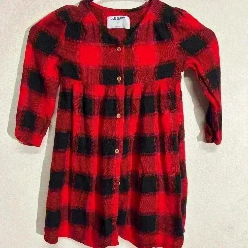 Old Navy Girls 5T Buffalo Red Black‎ Plaid Dress Christmas Holiday Winter