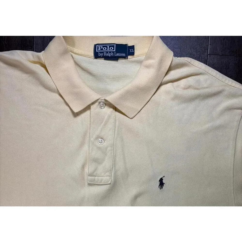 Polo Ralph Lauren Polo Shirt Yellow Pony Logo Short‎ Sleeve Mens XL Cotton