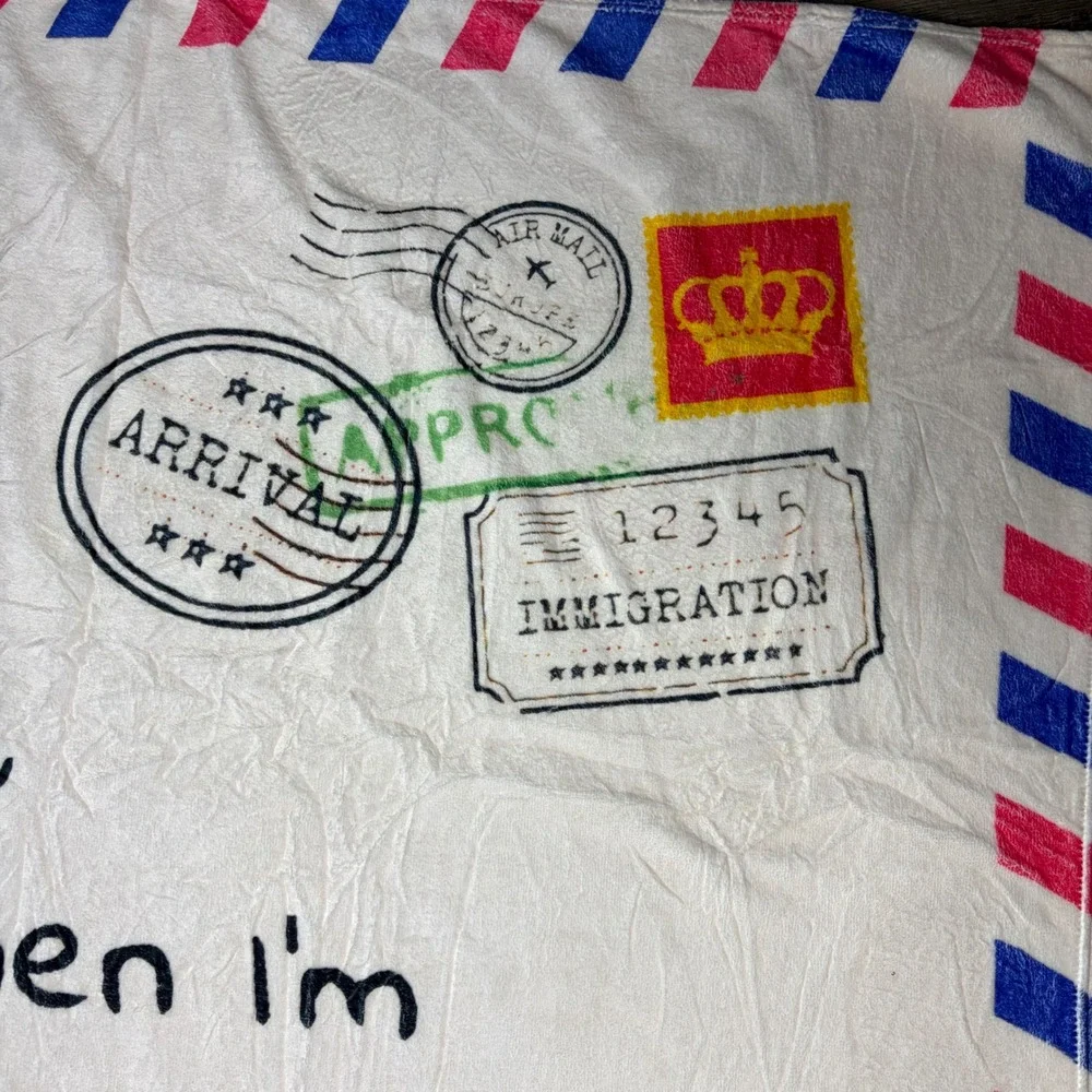 Dear Sister Airmail Letter Fleece Throw Blanket White‎ Red Blue 50x60 Gift Throw