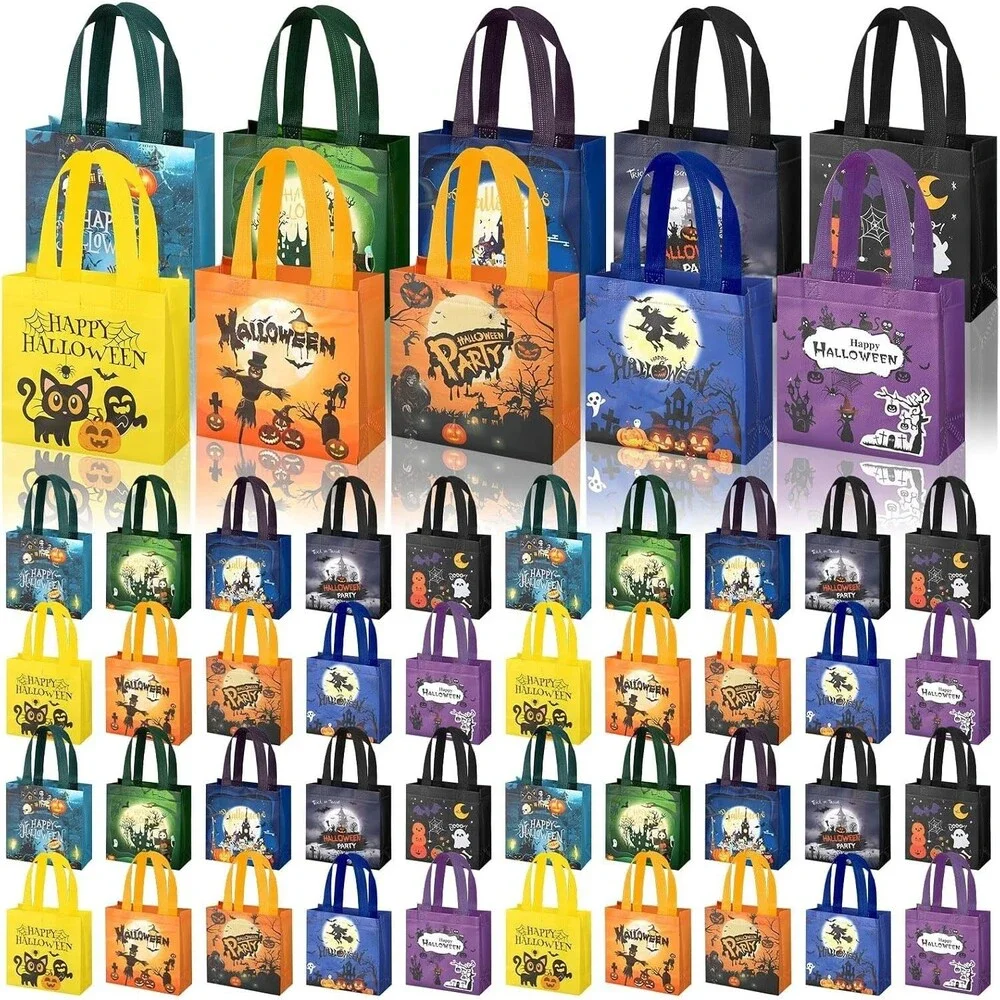 50 Pcs Halloween Trick or Treat Bags Bulk with Handles