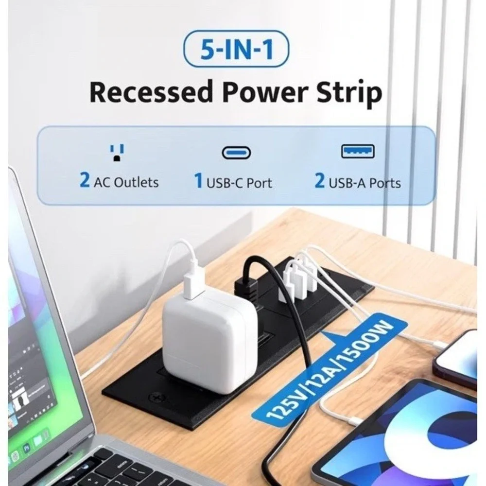 Recessed Power Strip, Flush Mounted‎ Drawer Outlet Fast Charging USB
