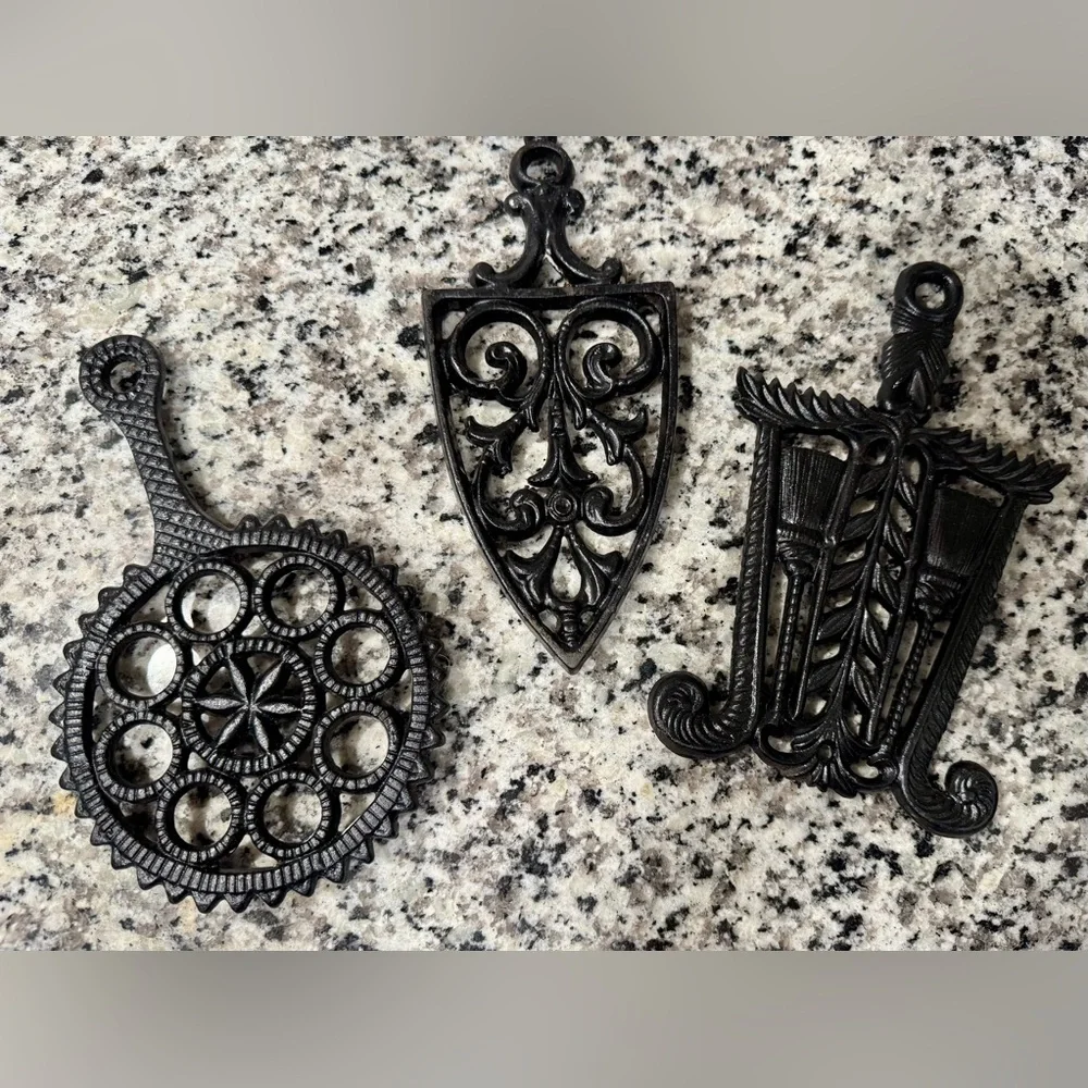 Vintage Wilton Black‎ Cast Iron Trivet Set