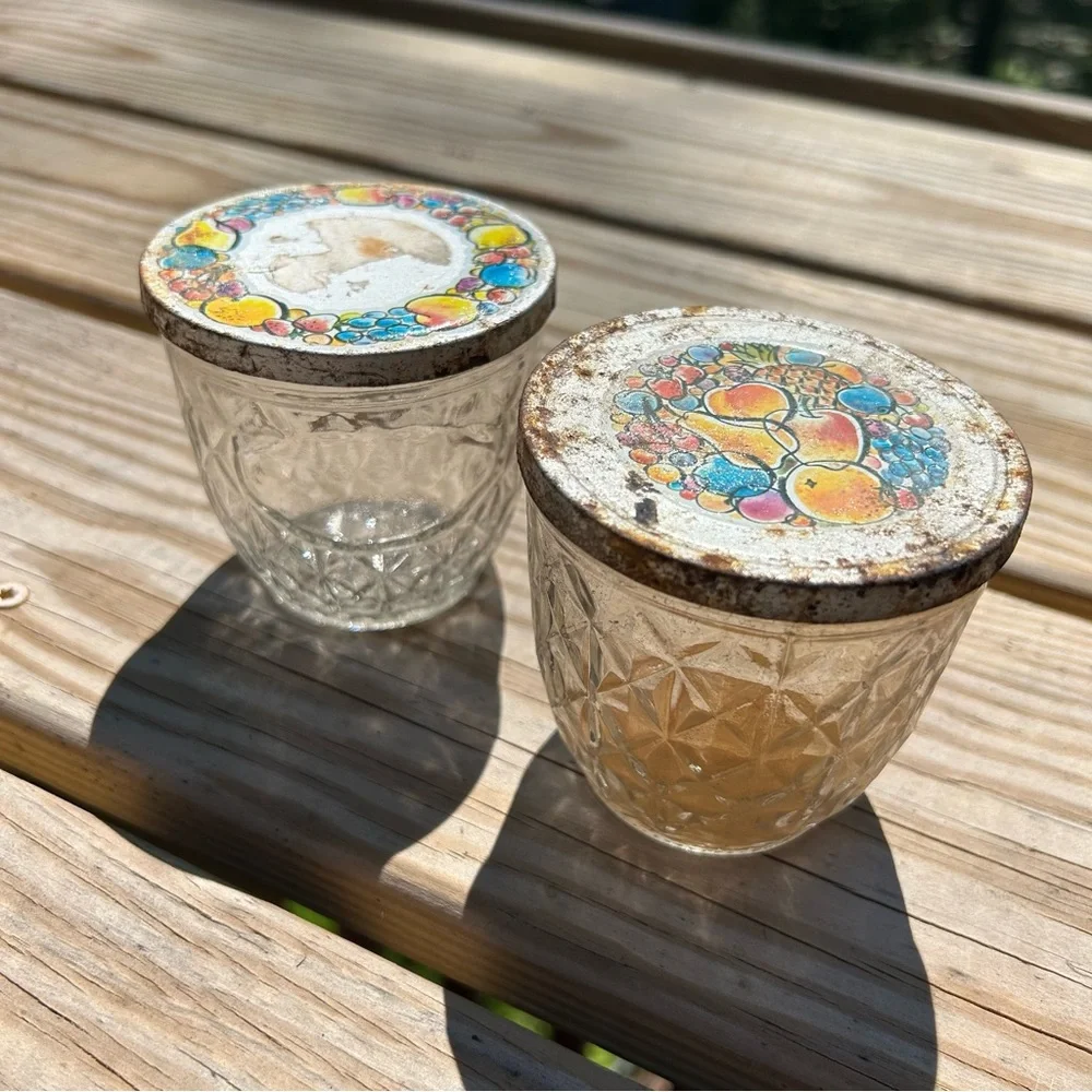 Vintage Ball Glass Jelly Jars with Fruit Design Lids