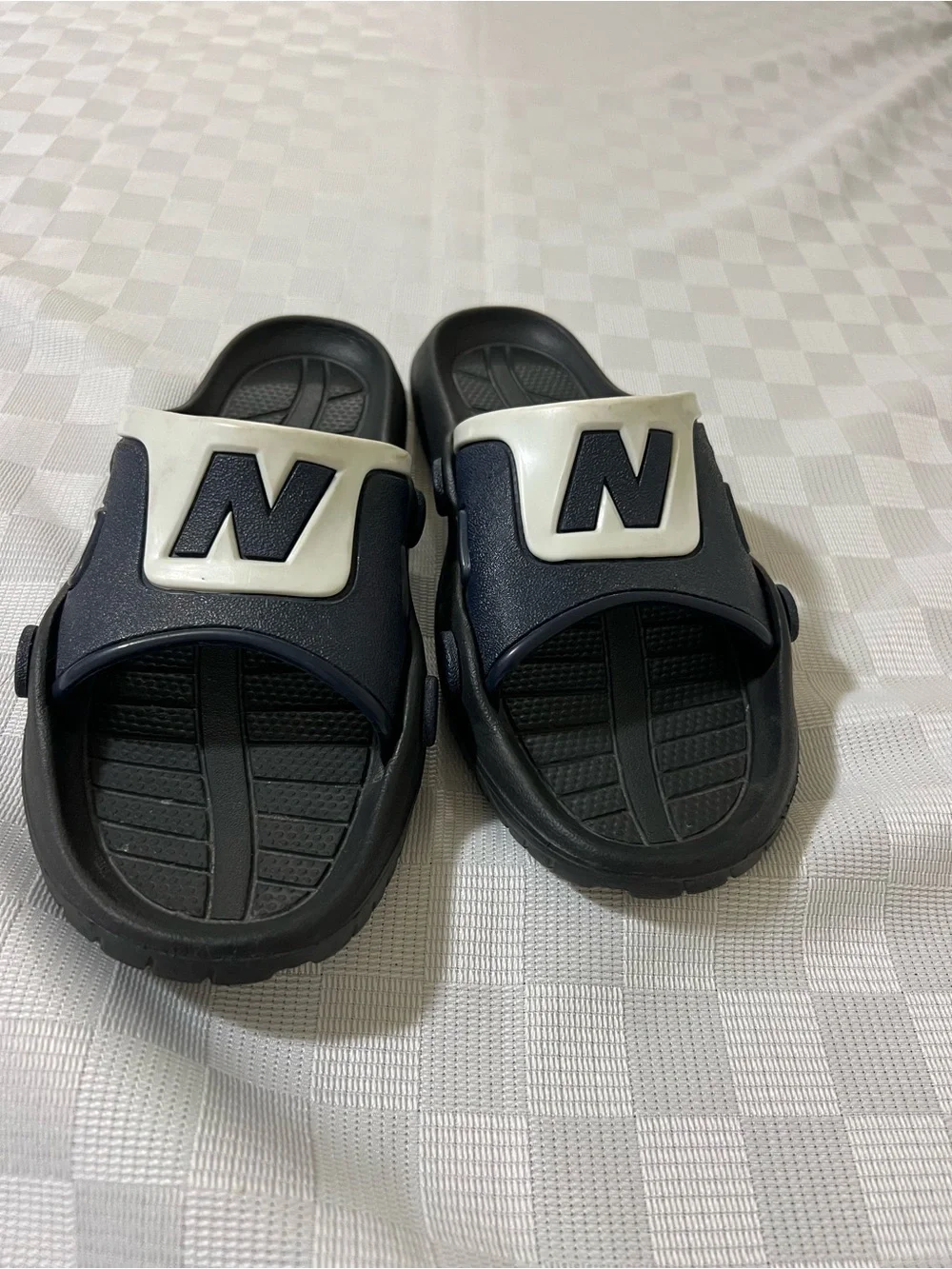 New Balance Black and White Kids Slide Sandals with Logo