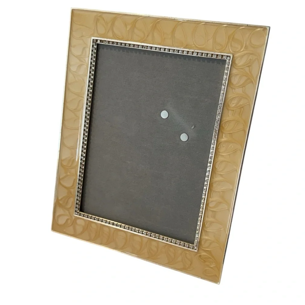 Arte De Casa Gold Tone Swirl Enamel 5x7 Wedding Frame Rhinestone Inner Border