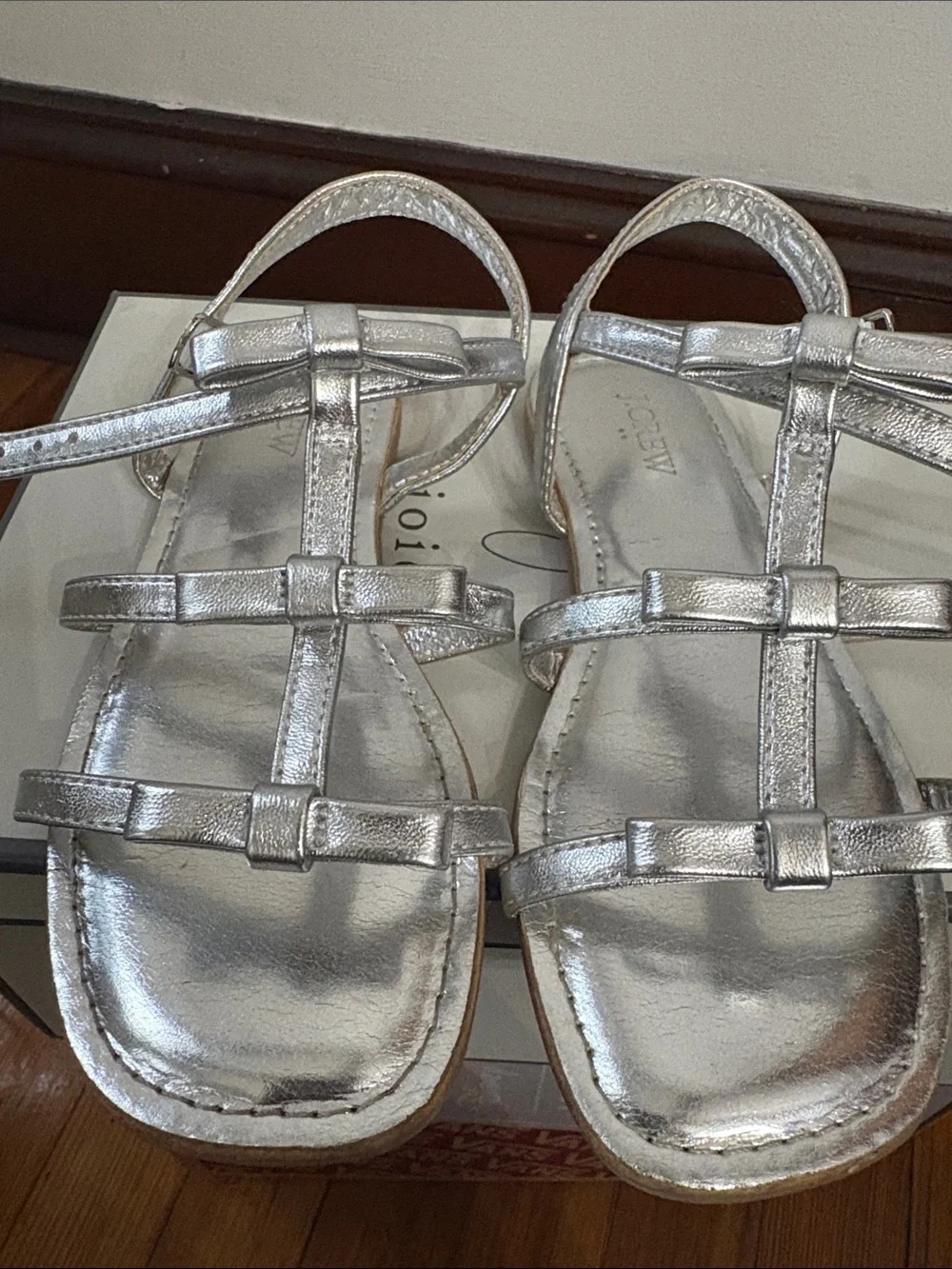 Silver Leather Strappy Little Girls Sandals