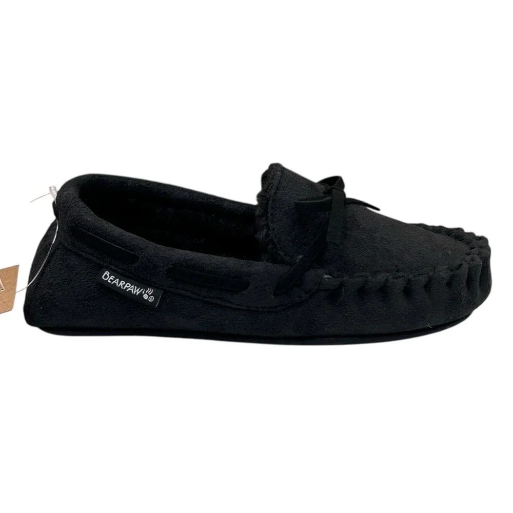 Bearpaw Boys Faux Fur Lined Slippers Size 13-1Y (M) Black Warm Cozy Winter Shoes