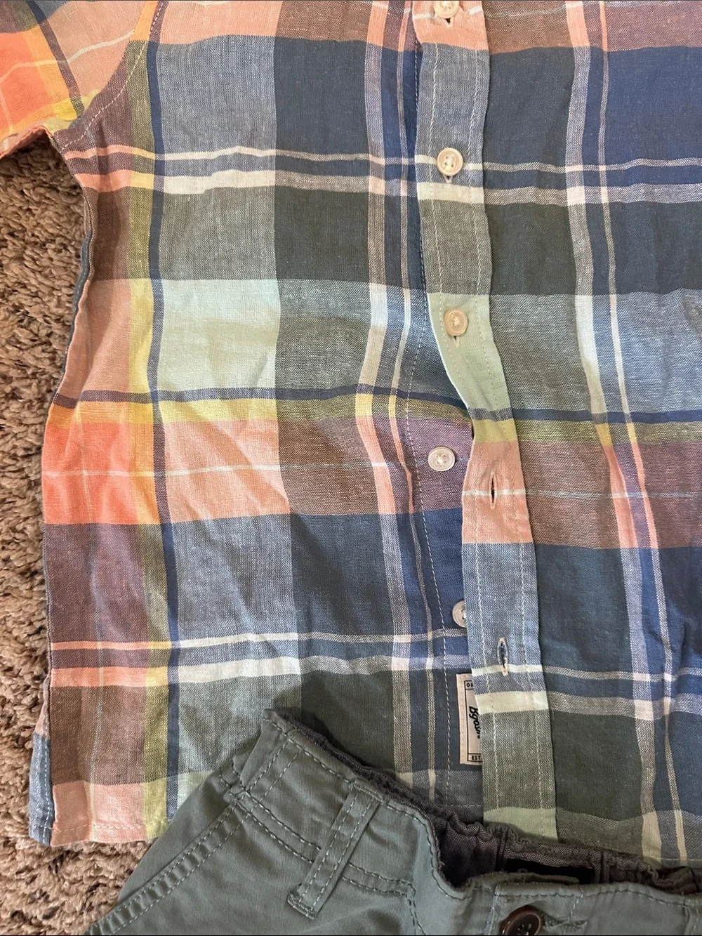 Kids Plaid Short-Sleeve Button-Up Shirt, matching shorts, size 6