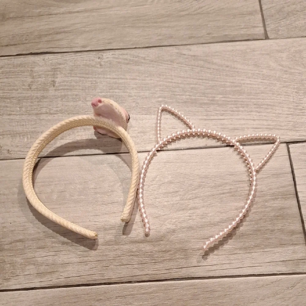 🍁Cream and Pink Hair Accessories Headband Set with Cat Ears🐠