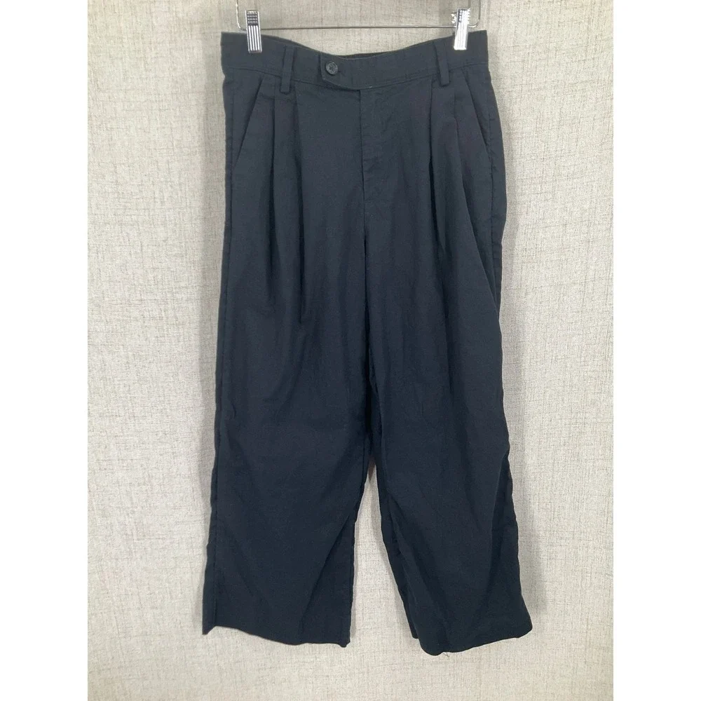 Banana Republic Pants Womens 4 Black Linen‎ Cotton Wide Leg Pleated Minimalist