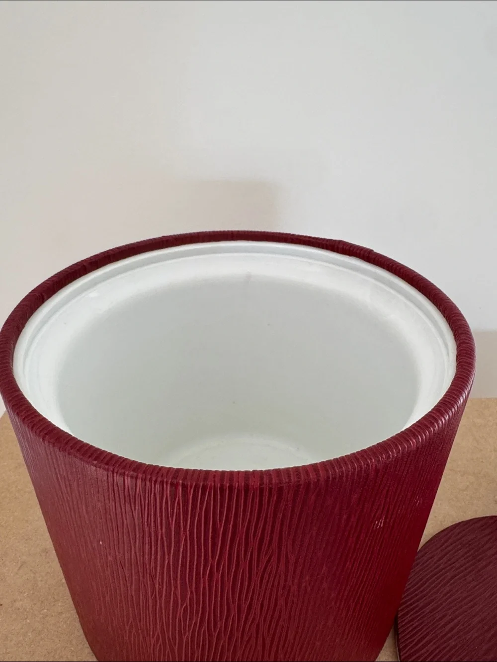Vintage Burgundy Ice Bucket with Matching Scoop Postmodern Epi Texture Barware