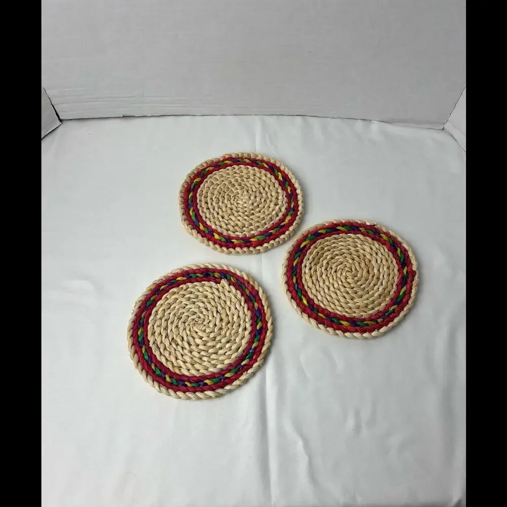 Vintage Lot‎ Of 3 Woven Rattan Wicker Round Circle Hot Pads