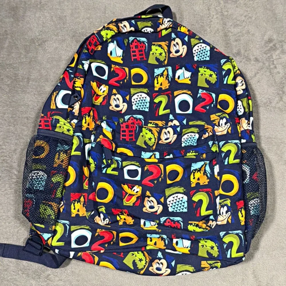Disney Mickey Mouse Multicolor Graphic Print Medium Backpack Zip Mesh Pocket