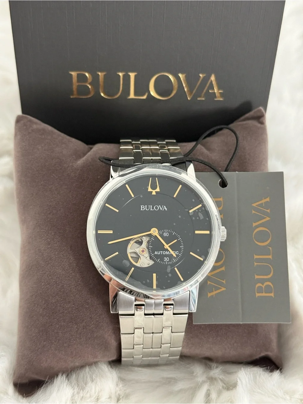 Bulova American Clipper Automatic Men’s Watch 96A305 Black Dial NWT Box