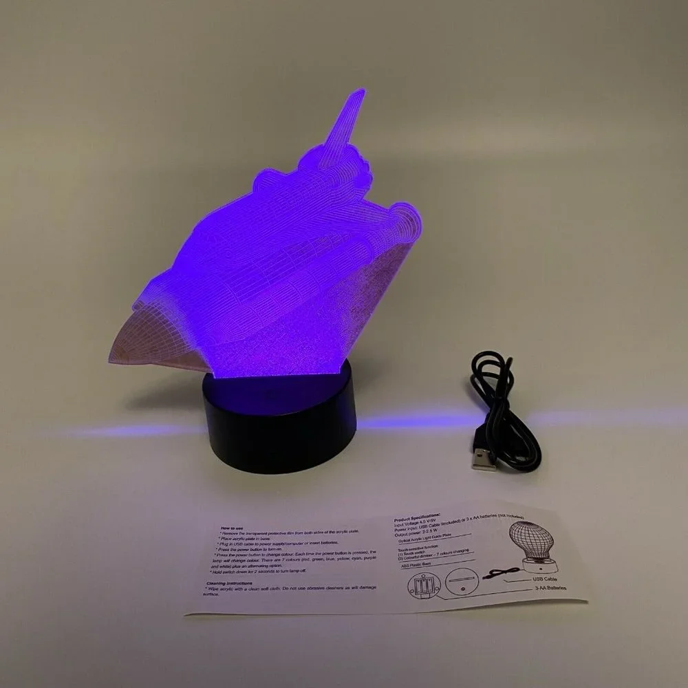 SpaceX Fan Store Night Lamp - Clear Space Shuttle - Multicolor Lights - Battery