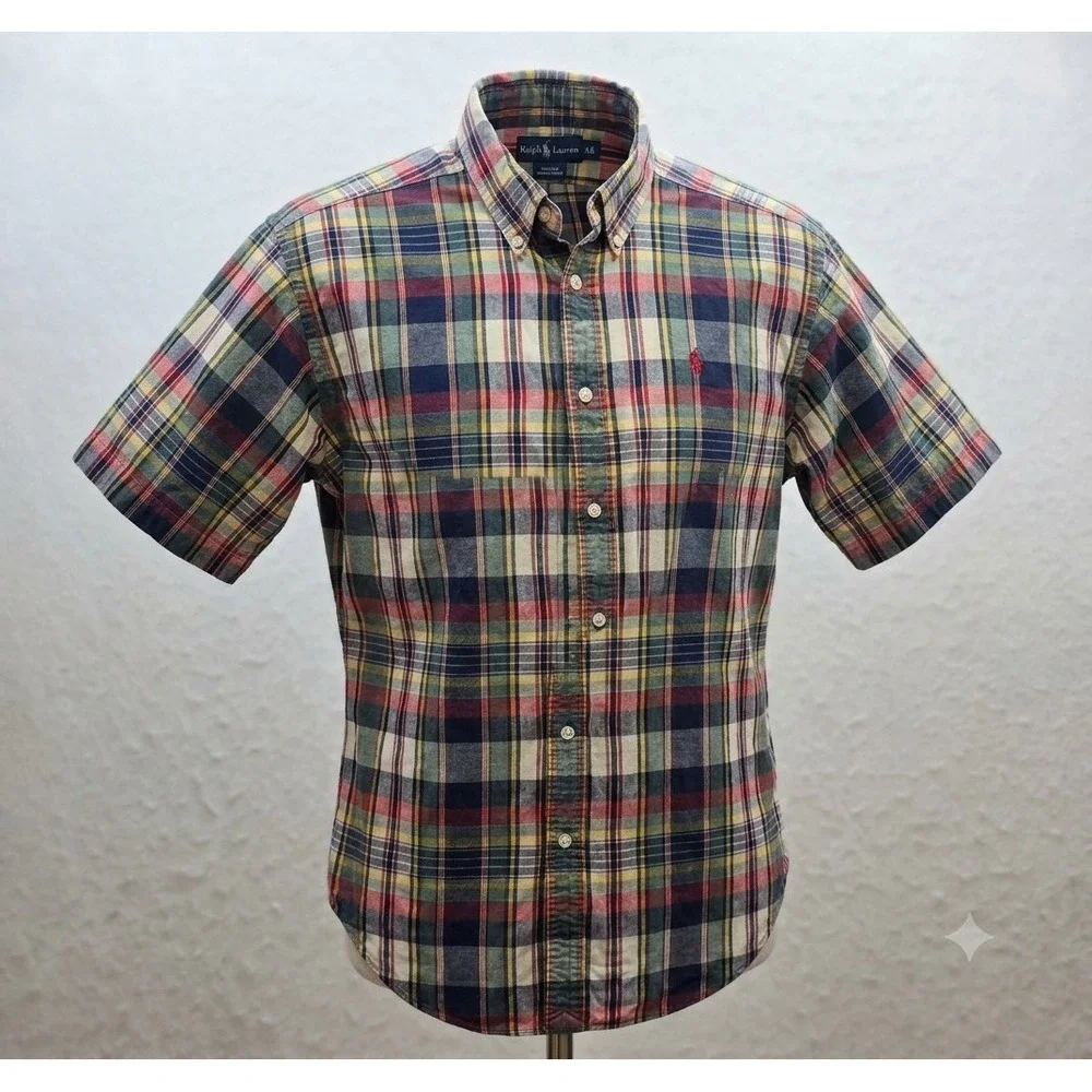 Ralph Lauren Vintage Boy's Multicolored w Red Pony Plaid Button Up Shirt. Sze XL