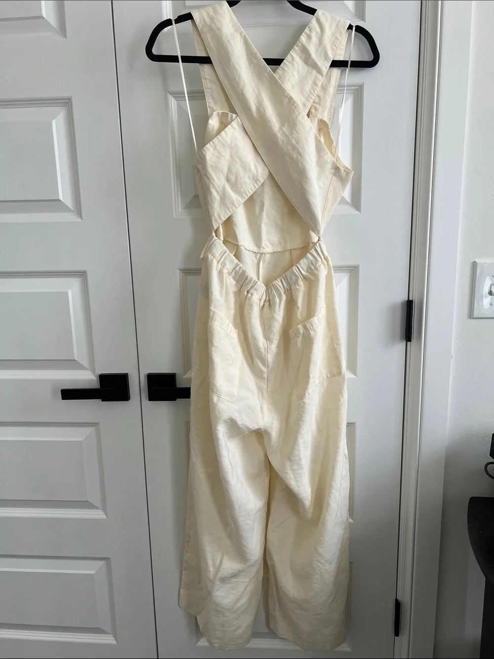 Zara Cream Sleeveless Linen-Blend Jumpsuit with Tie Waist
