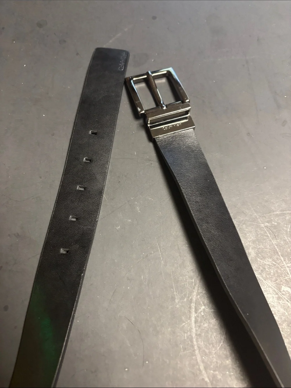 Calvin Klein Black/ Brown Reversible Leather Belt with Silver-Tone Buckle
