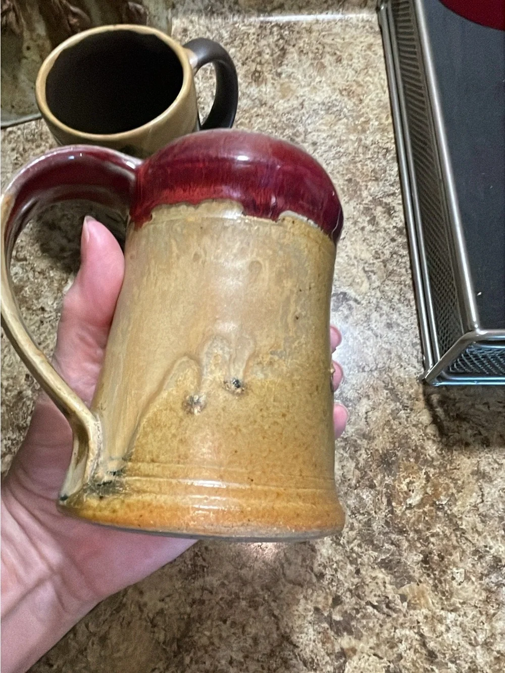 Handcrafted Stoneware Horse Relief Mug - Red Rim MADE BY WINCHESTER POTTERY
