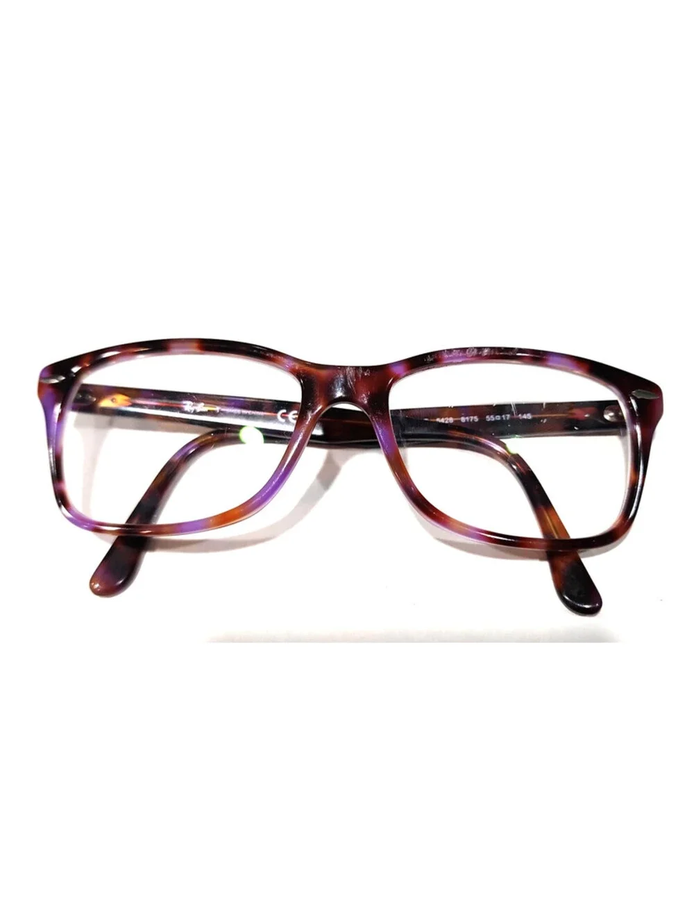 Ray Ban RB5428 8175 Scratched Purple Tortoise Square Eyeglasses 55-17 145 Read