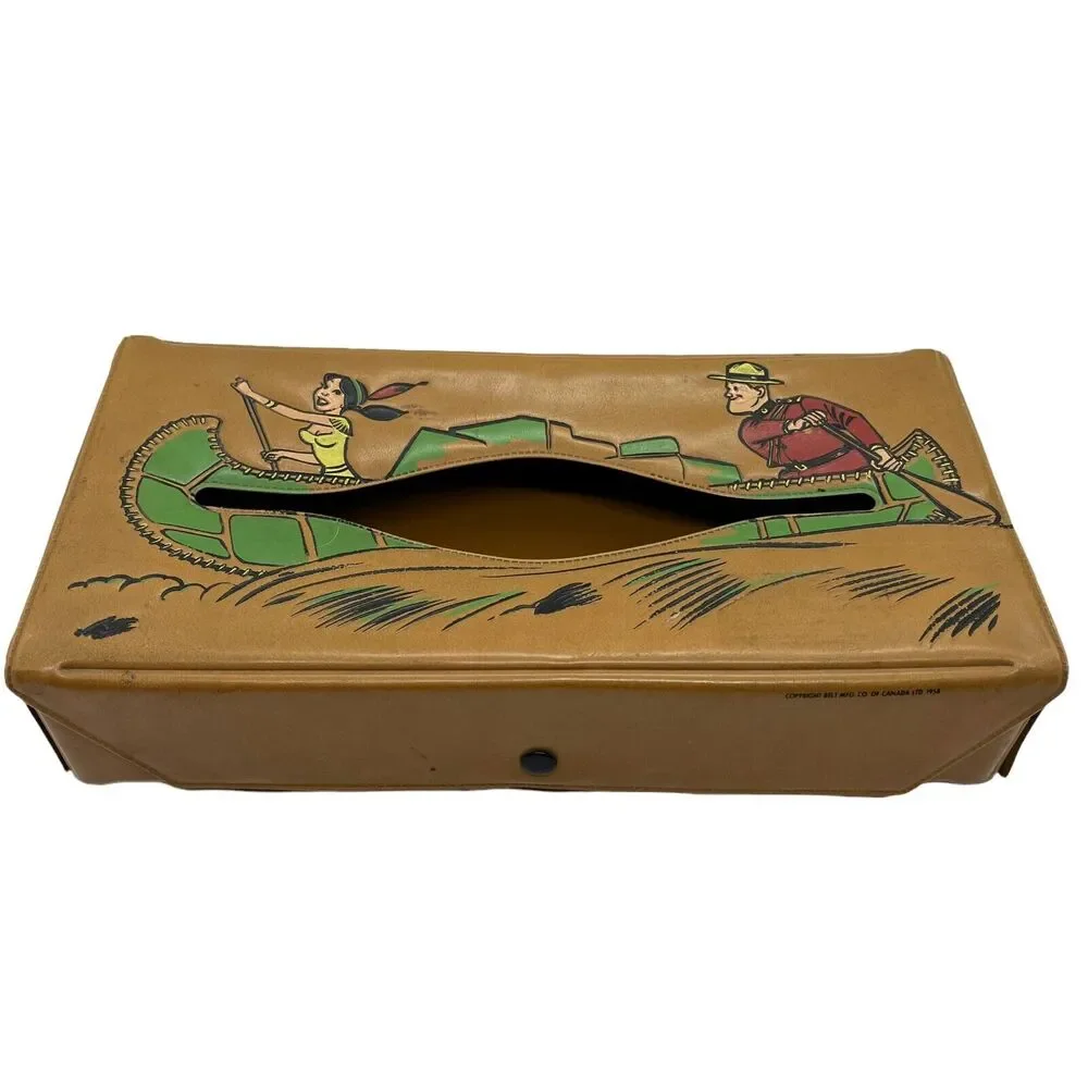 Canadian School Days Belt Mfg 1958 Brown Vinyl Rare Rectangular Tissue Box