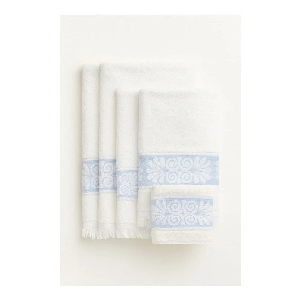 Vintage Cannon Towel Set Cream Blue Retro Cottagecore Boho