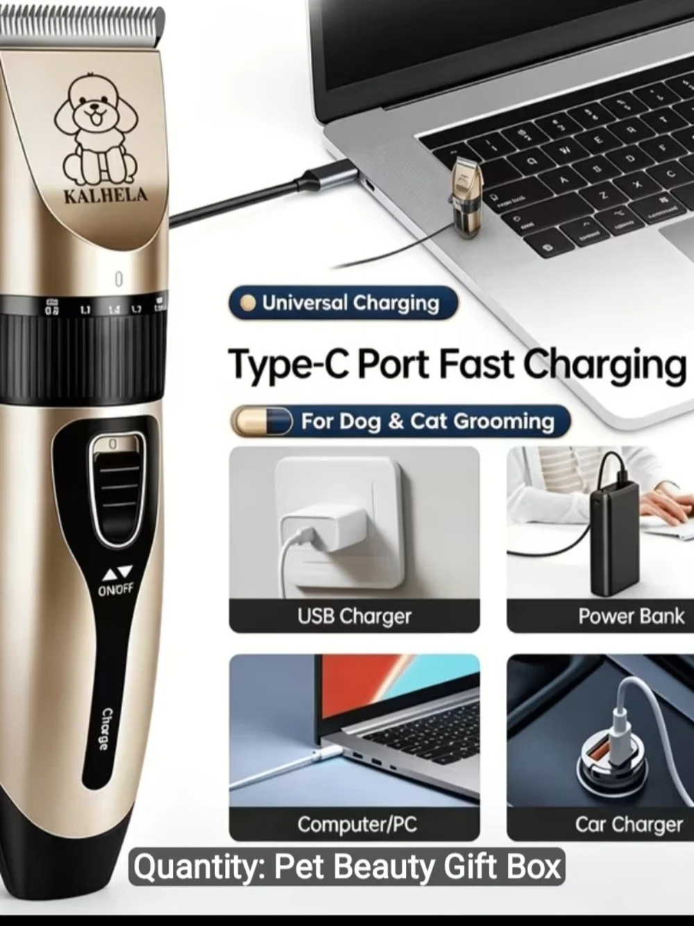 Gold & Black Type-C Pet Hair Trimmer - Cordless Grooming Kit