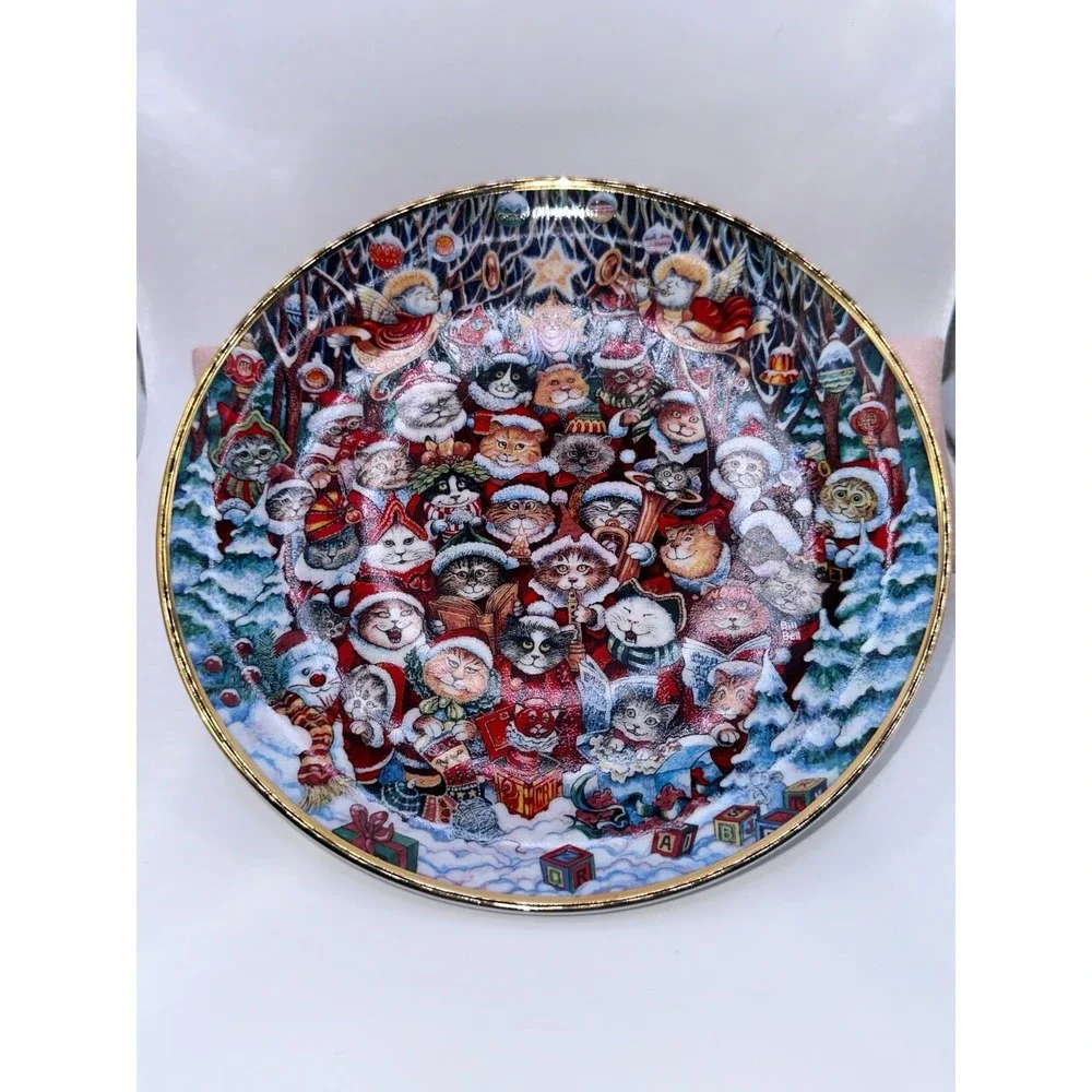 Franklin Mint Bill Bell Christmas Cat Plate Santa‎ Claws Limited Edition #G7401
