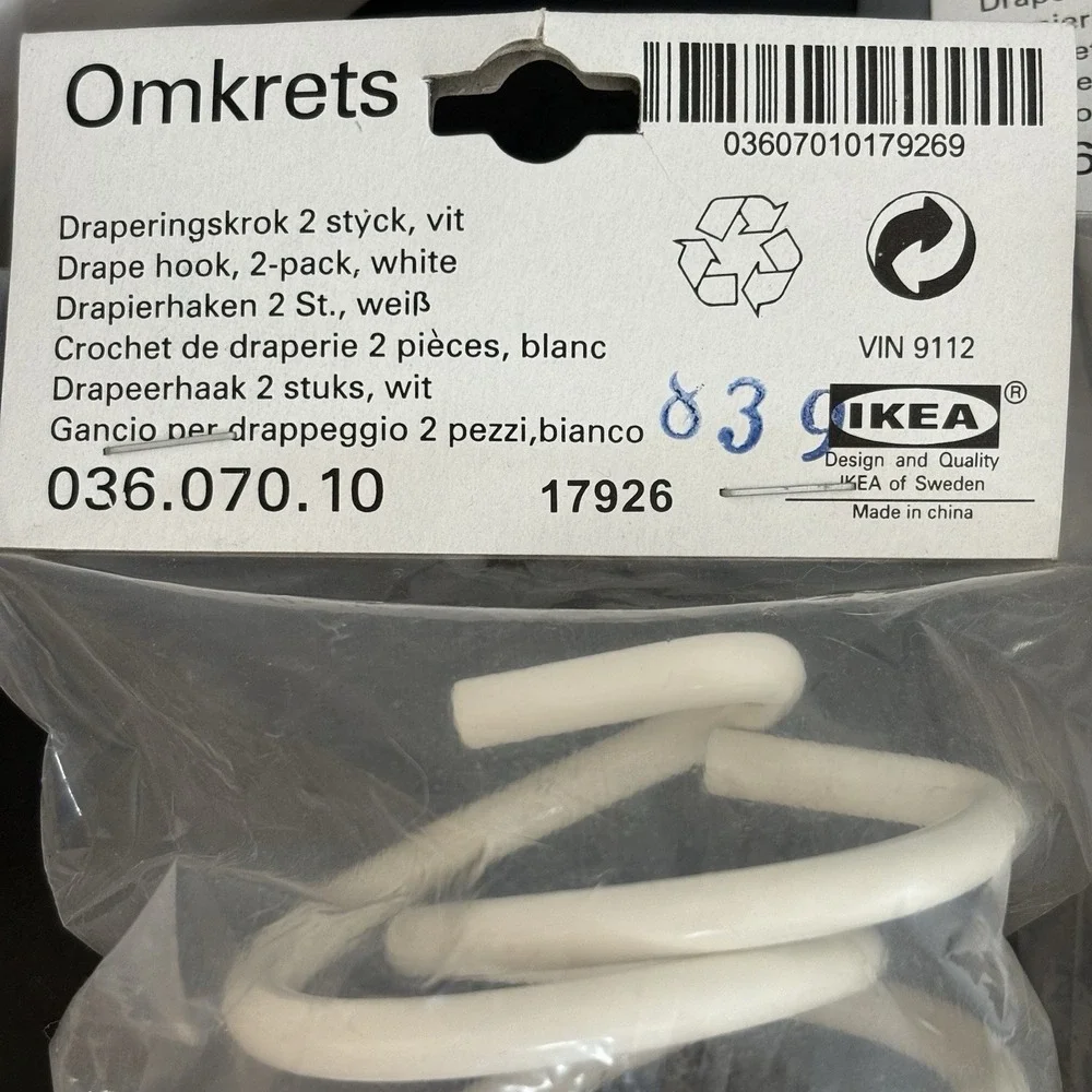 Vintage IKEA Omkrets White Drapery Hooks 2 Sets 4 Total Pieces Classic Cottage‎