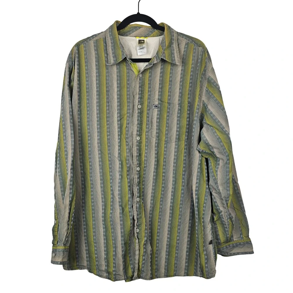 The North Face A5 Series Men's XL Green Striped Long‎ Sleeve Button Up Shirt