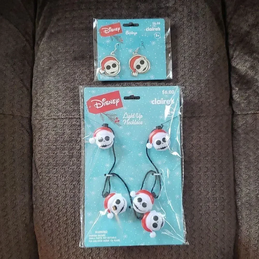 Nightmare Before Christmas Jack Skellington Light-Up Nklc and Pierced Earrings
