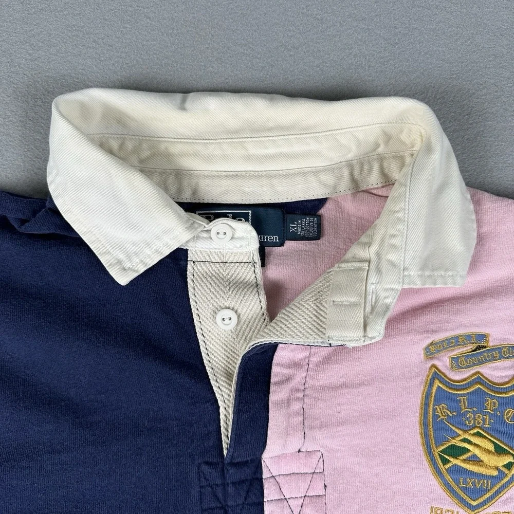 Polo Ralph Lauren Rugby Shirt Mens XL Colorblock Crest Patch‎ Long Sleeve
