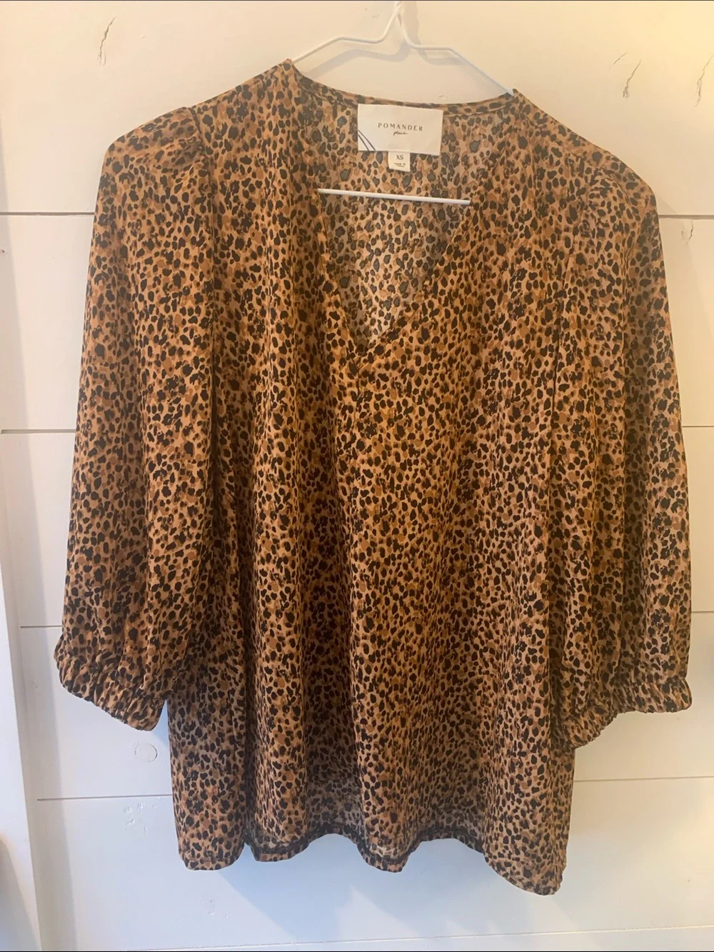 Tuckernuck size XS Pomander Place Leopard Print V-Neck Blouse in Brown and Black