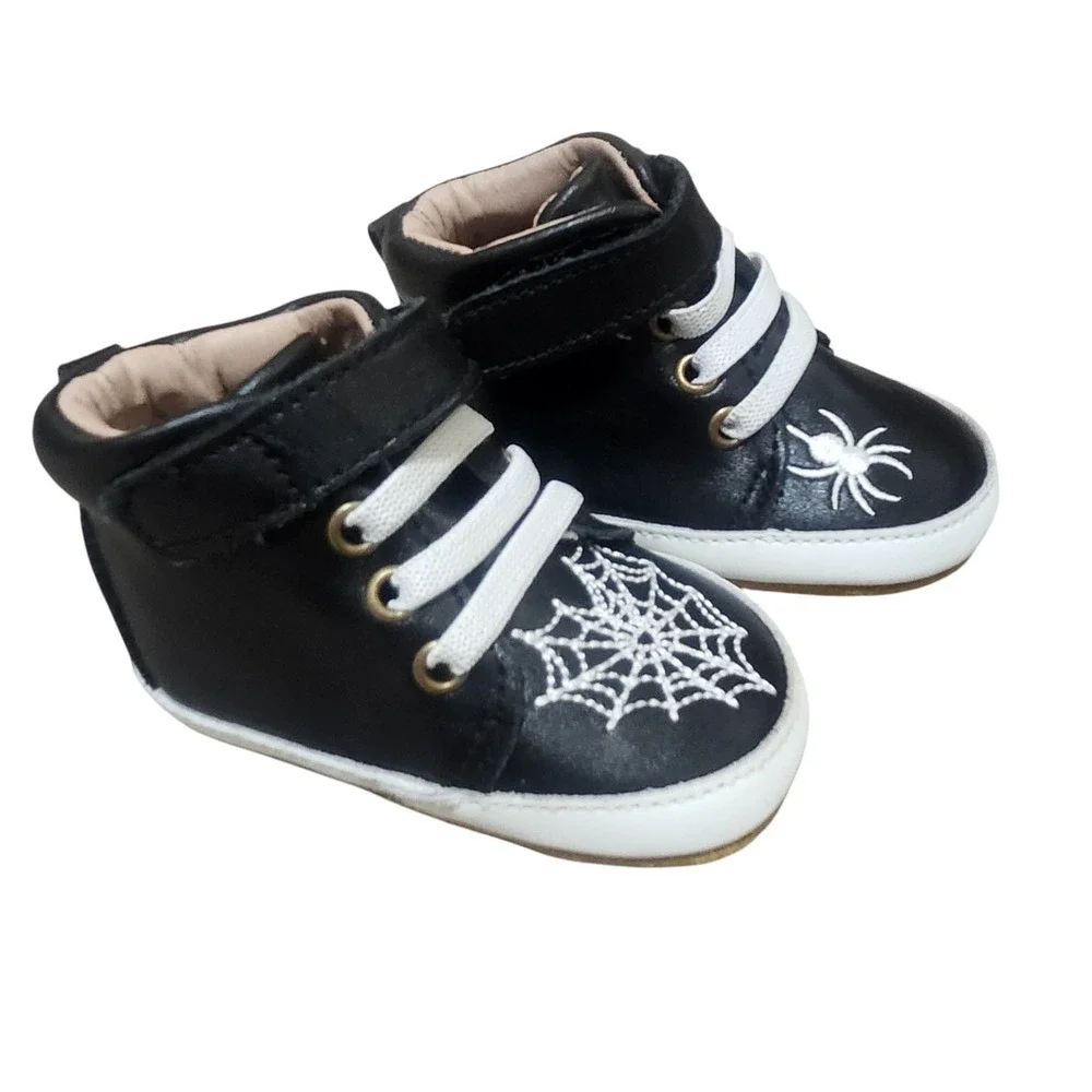 Baby Size 3C Spider Web High Top Sneakers Leather Black Goth Punk A Bear Co