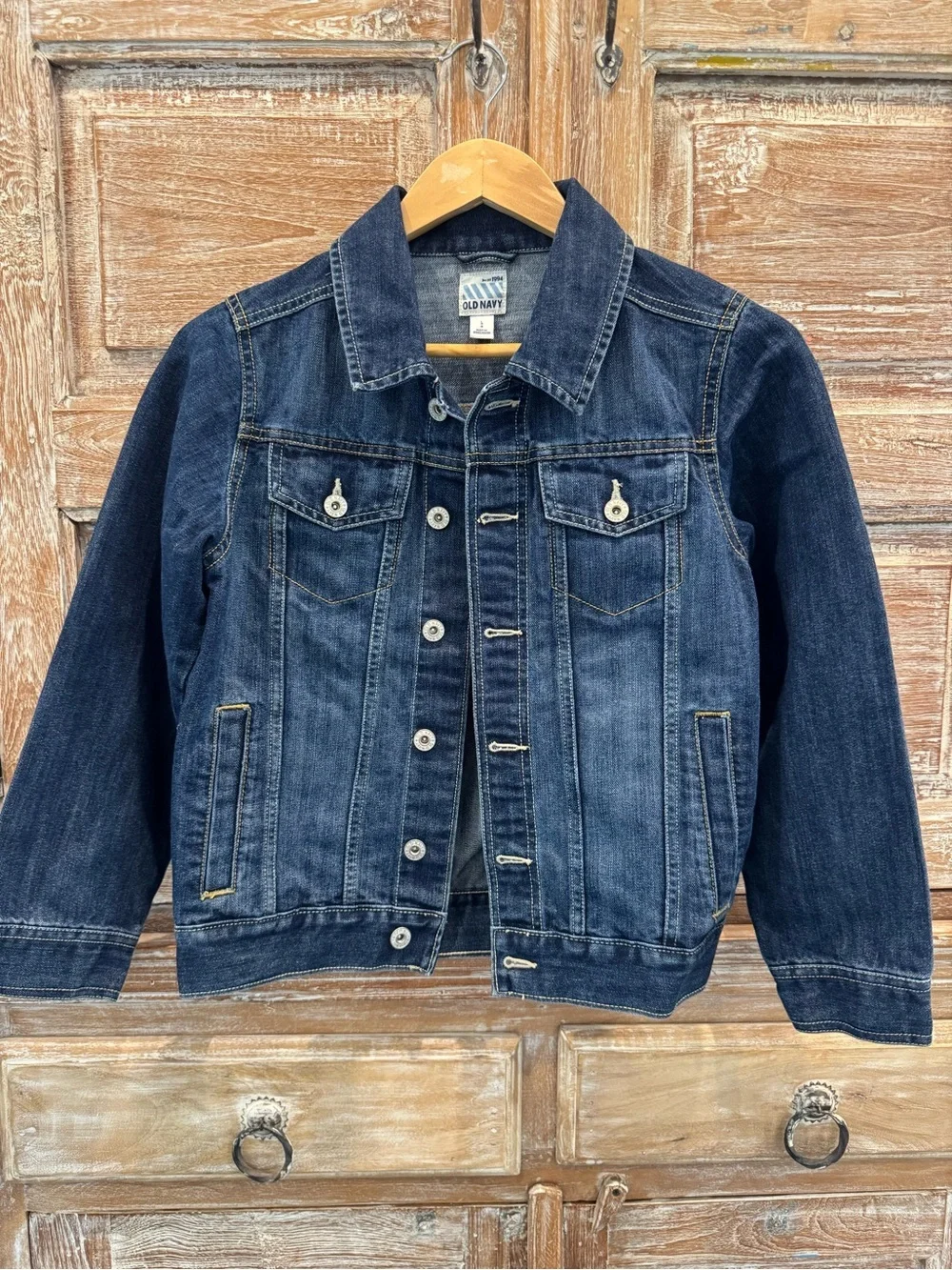 Old Navy Girls Large Denim Jean Jacket Dark Wash Classic Trucker Back to School