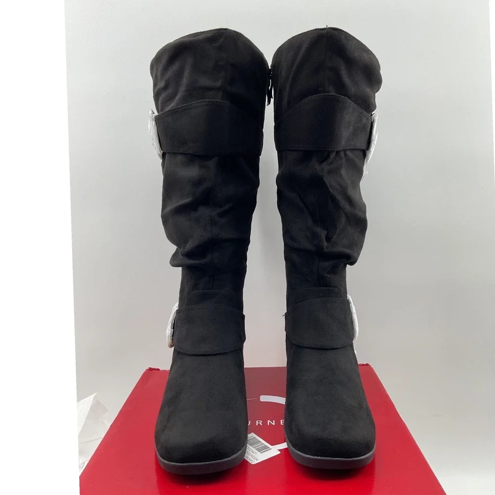 Journee Collection Jester-01WC Black Faux Suede Slouchy Wide Calf Boots Size 9M