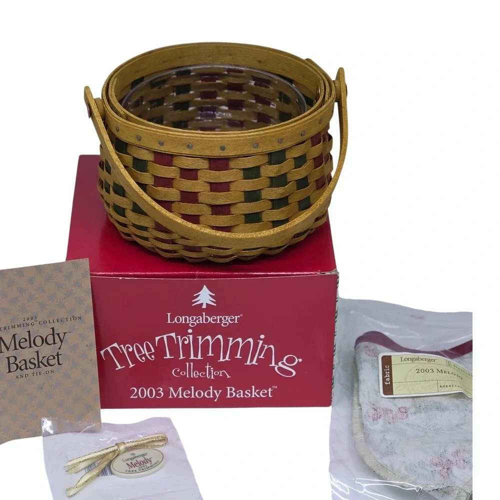 VTG Longaberger Melody Basket‎ Red Green 2003 Tree Trimming Holiday Small Set