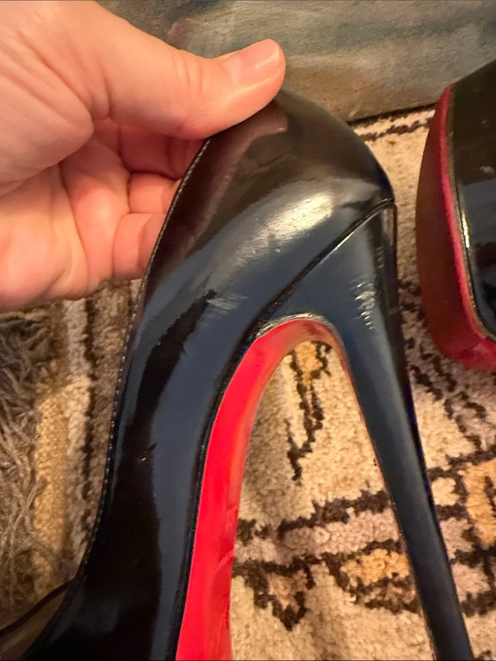 Christian Louboutin Black Patent Peep-Toe Platform Pumps SZ 36.5