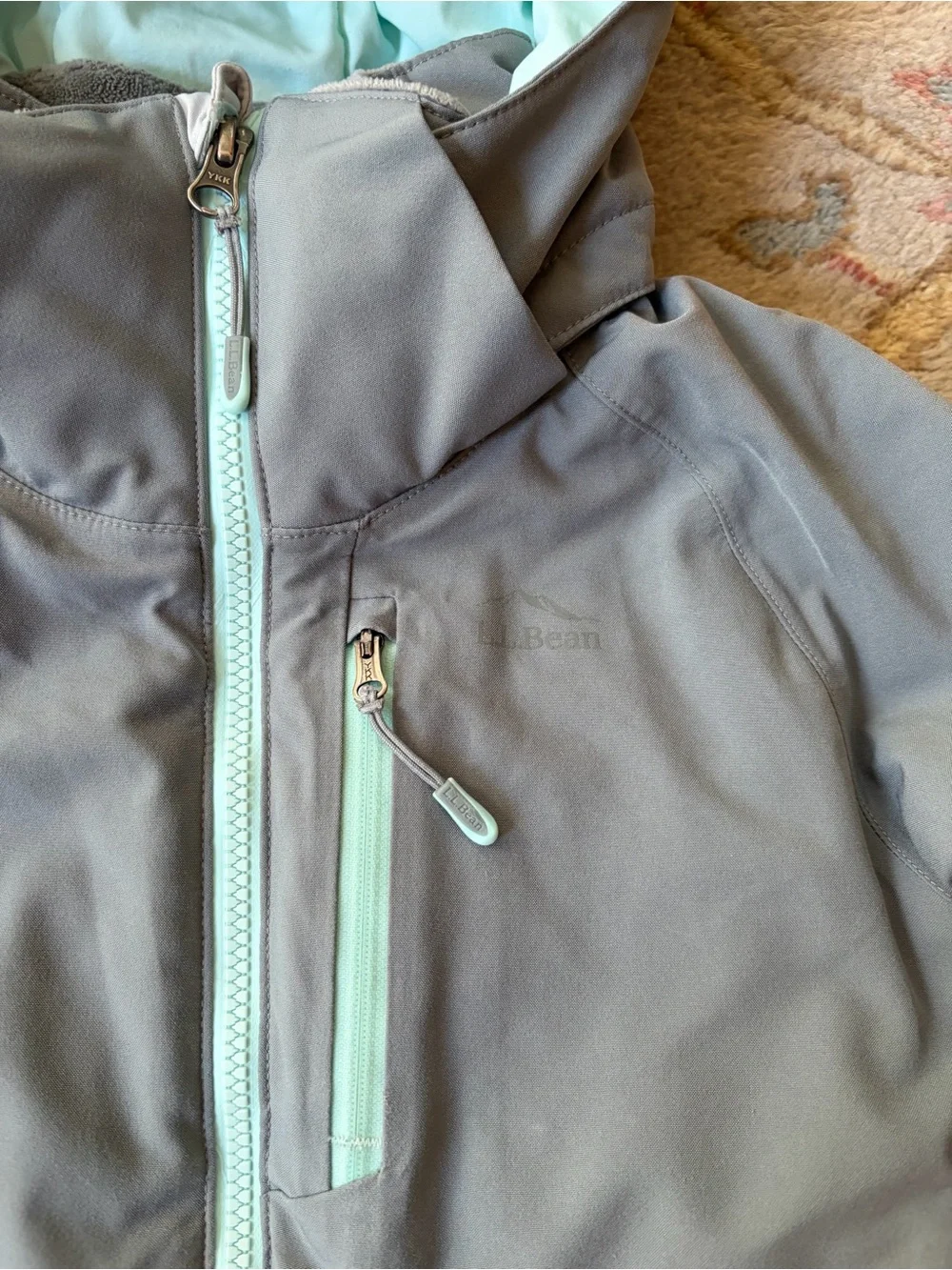L.L. Bean Patroller Gray & Mint Hooded Winter Kids Snow/Ski Jacket size 6x/7