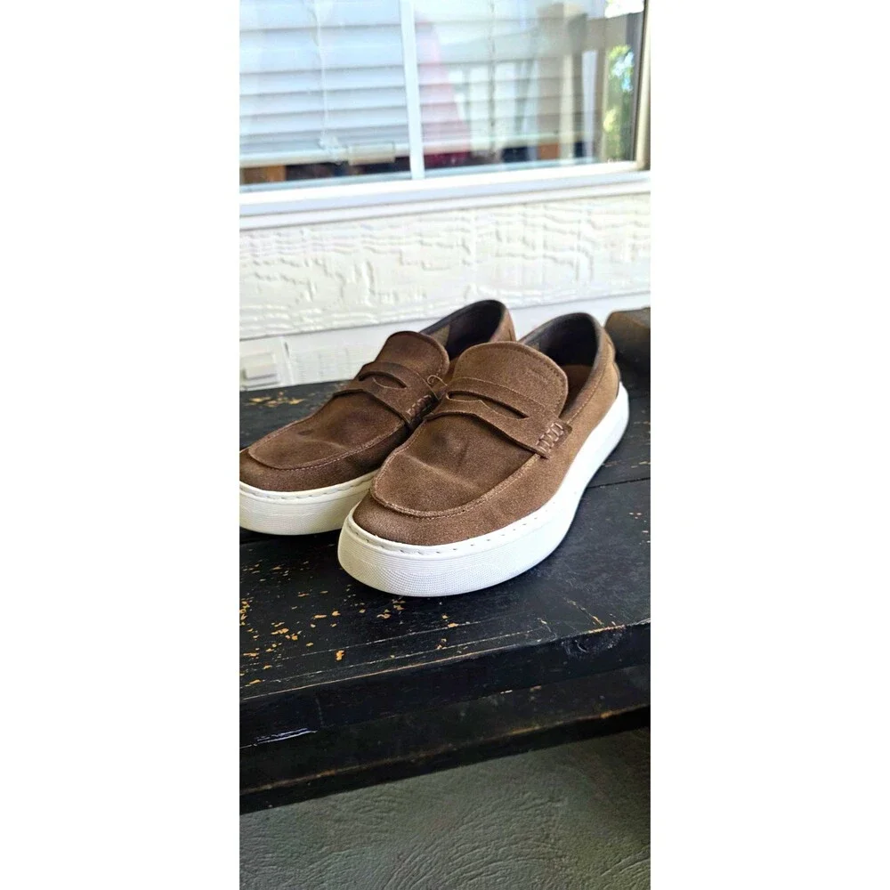 Geox Men’s Suede Slip-On Loafers Brown/White Rubber Sole Leather Insole 13