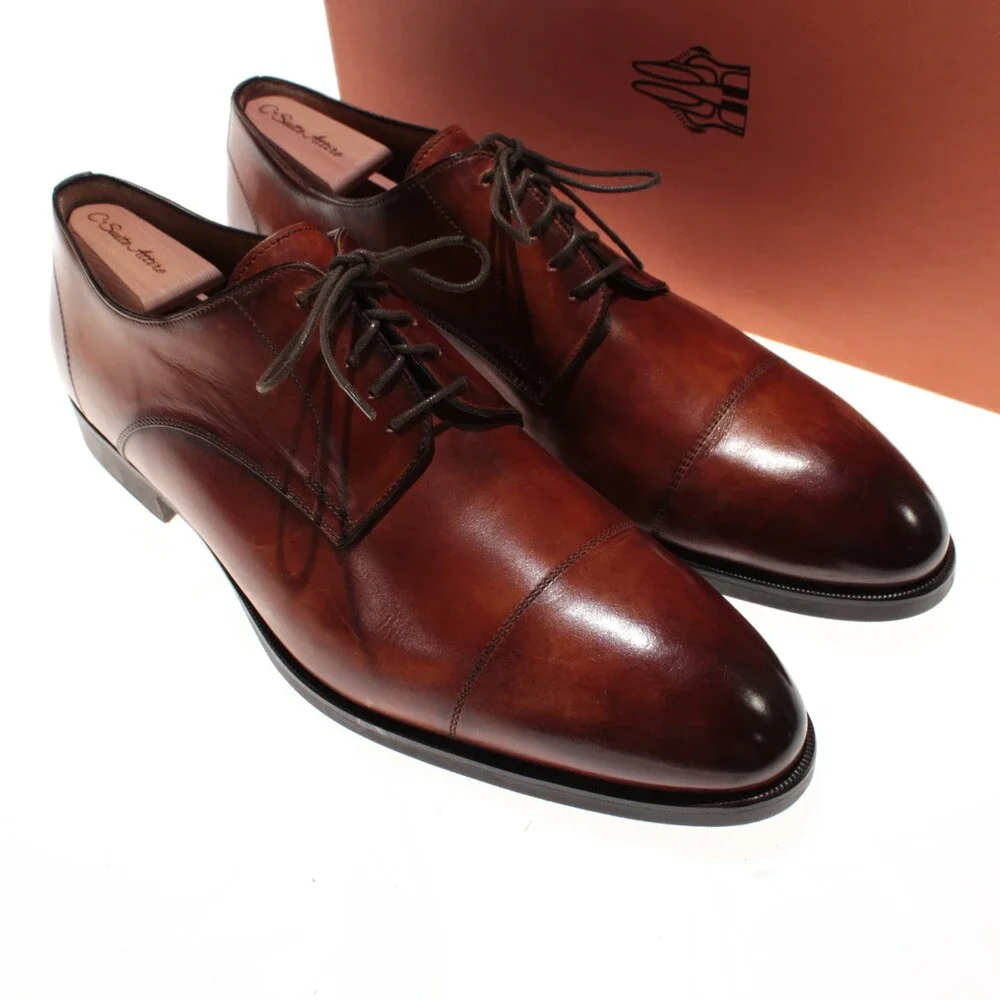 Di Bianco NWD Lace Up Derby Dress Shoes Size 46 (US 13) in Brown Leather