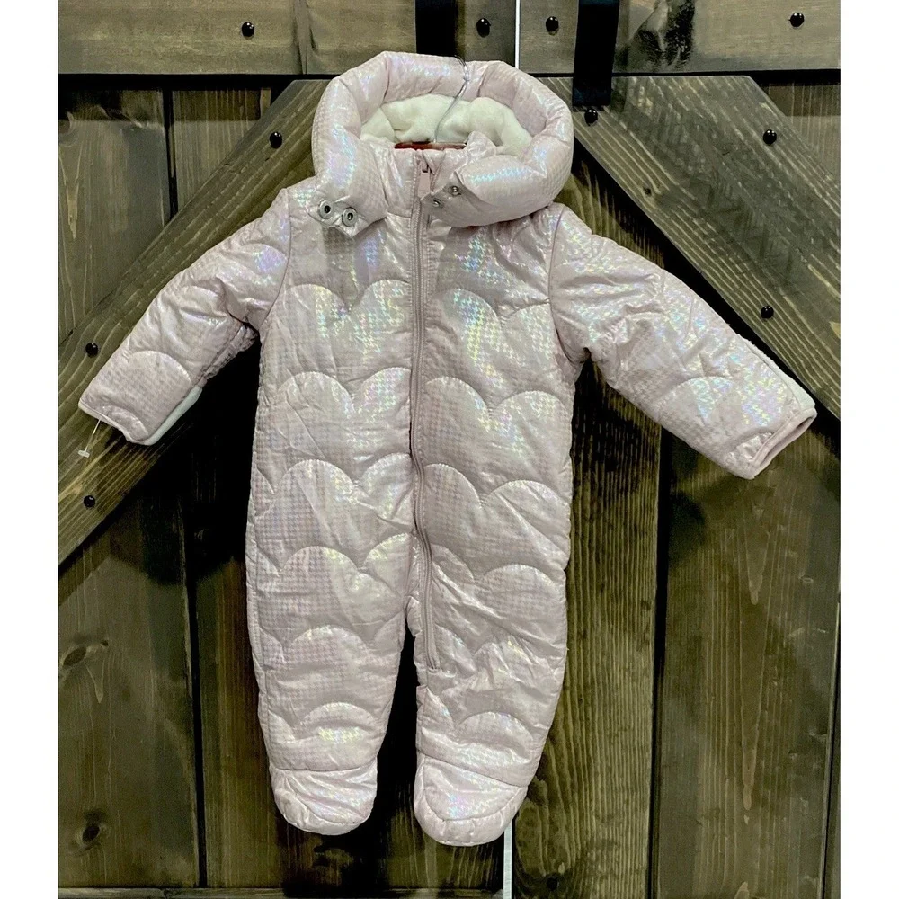NWOT Kensiegirl Shiny Gingham Pink Zip‎ Baby Snowsuit Infant Size 3-6 Month