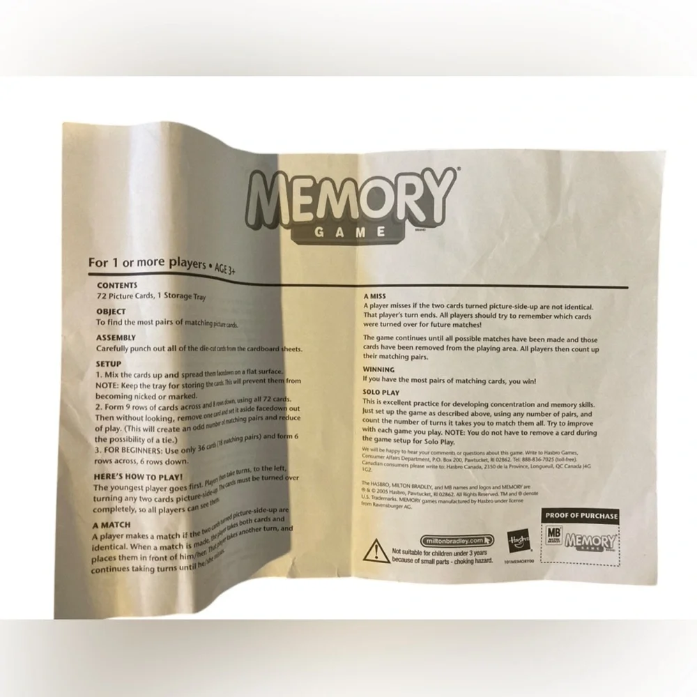 milton bradley memory game