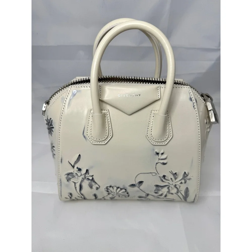 Givenchy Antigona Mini Floral Embossed Leather Satchel Bag Off White‎ NWOB