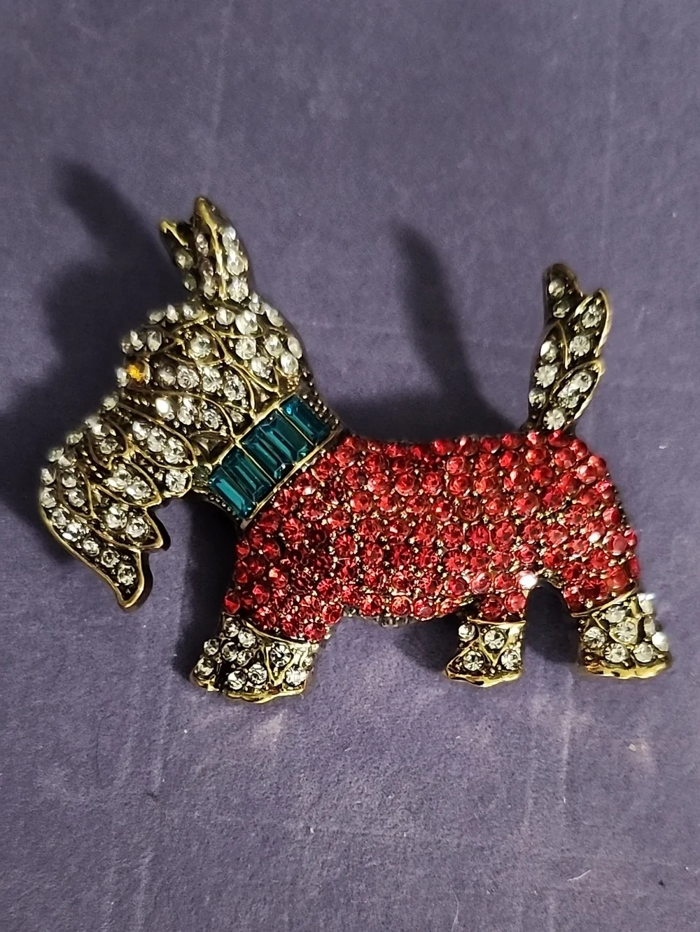 Crystal Embellished Red Dog Brooch