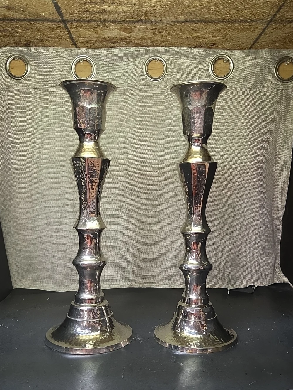 Set of 2 Elegant Expressions Nickle Hammered Mantel Candle‎ Holders,