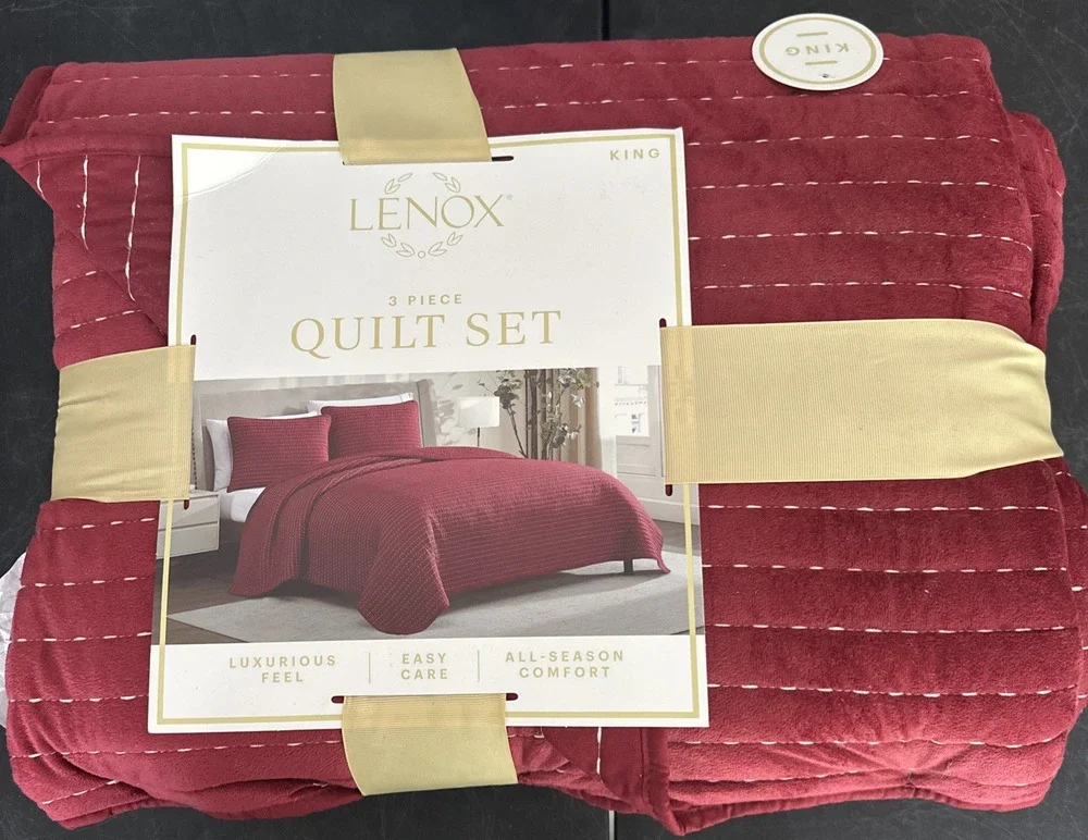 Lenox 3 Piece Quilt Set King Red Quilted Bedding Shams All Season