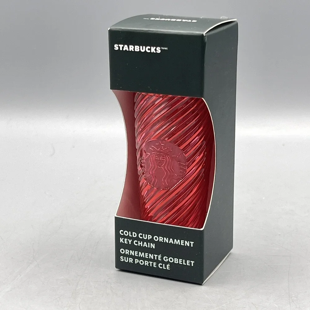 Starbucks Keychain Ornament Cold Cup Charm Christmas‎ 2024 Red Swirl